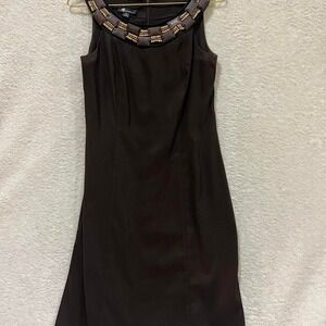 Brown Y2K dress with wooden bead detailing on collar AB Studio size 4